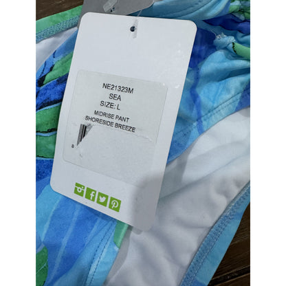 Next Women's Shoreside Breeze Midrise Bikini Bottoms - Size L - Blue & Green Leaf Print