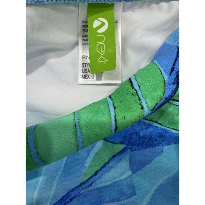 Next Women's Shoreside Breeze Midrise Bikini Bottoms - Size L - Blue & Green Leaf Print