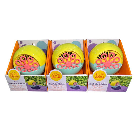 Sun Squad Set of 3 Mini Bubble Maker 2 Fl Oz (59.1 mL) Yellow & Pink Ages 3+
