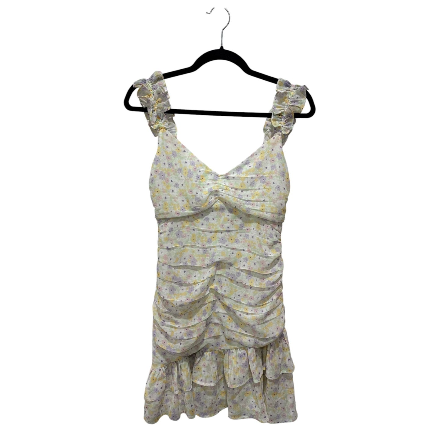 Elodie Floral Ruffle Mini Dress XS Yellow Purple White Spring