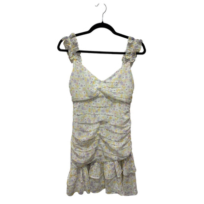 Elodie Floral Ruffle Mini Dress XS Yellow Purple White Spring