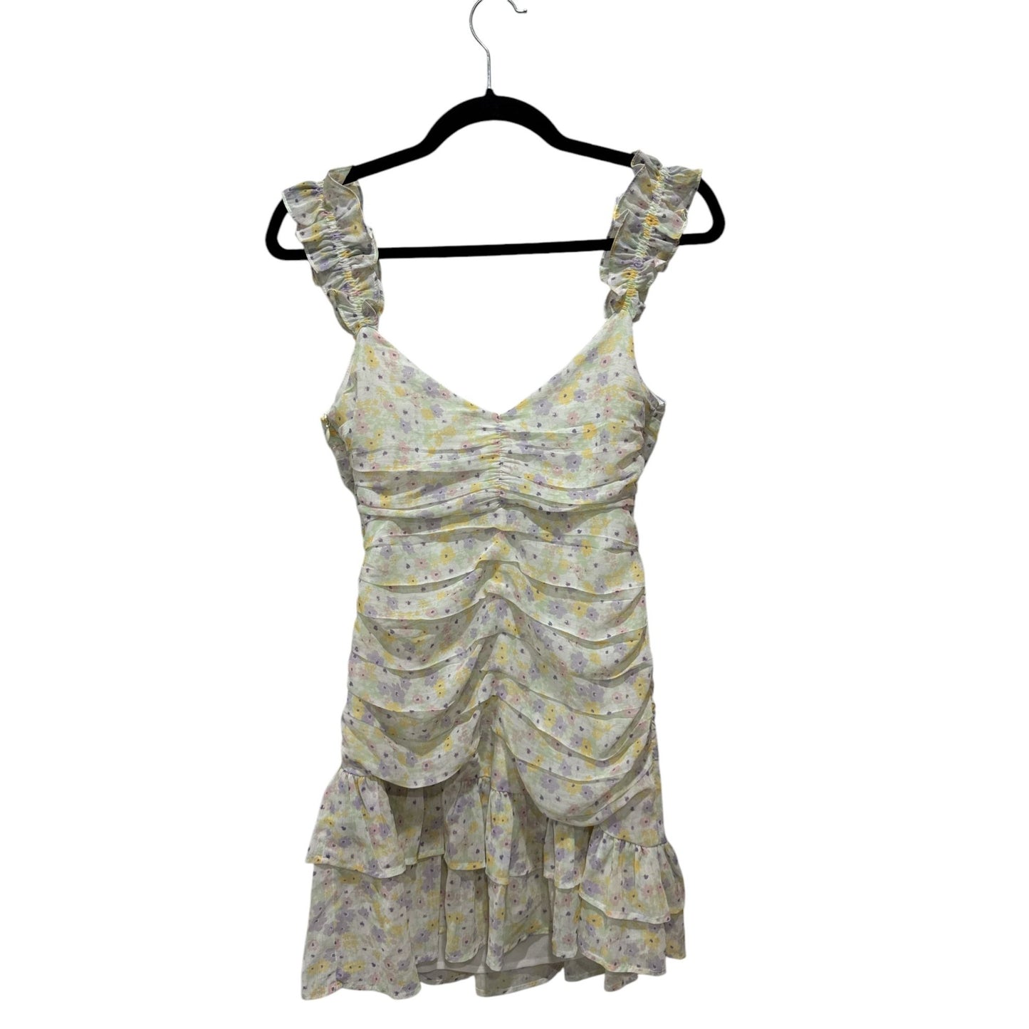 Elodie Floral Ruffle Mini Dress XS Yellow Purple White Spring