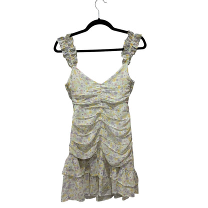 Elodie Floral Ruffle Mini Dress XS Yellow Purple White Spring