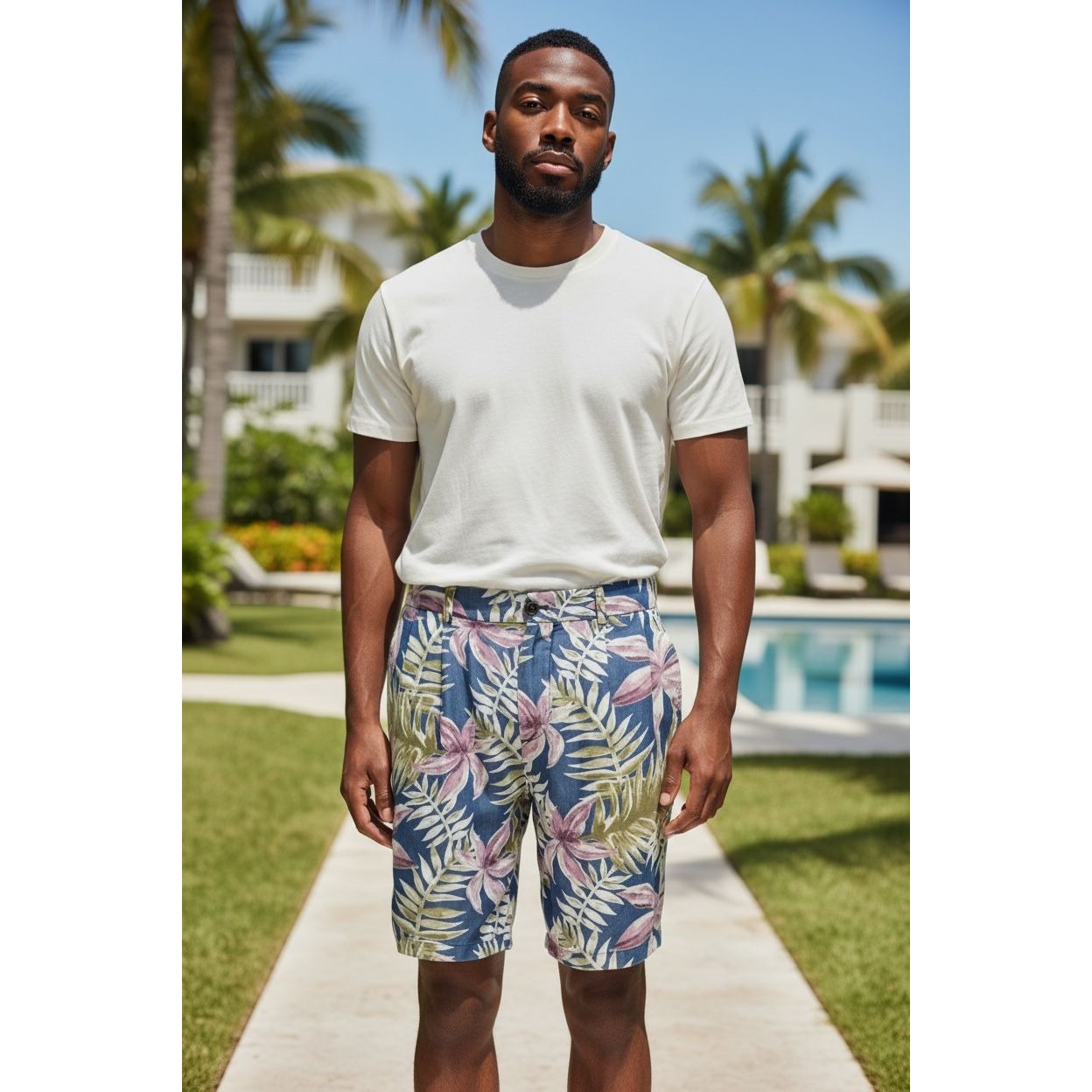 Scotch & Soda Mens Twill Loose Fit Indigo Floral Shorts Size 30 Navy Pink Green
