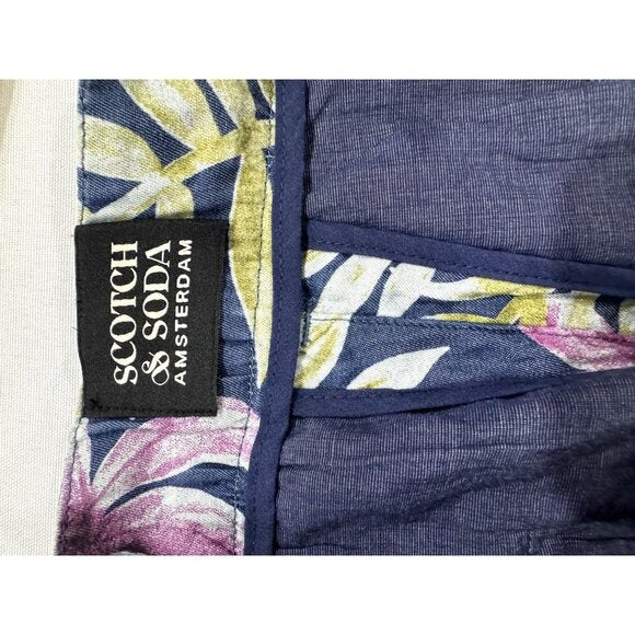 Scotch & Soda Mens Twill Loose Fit Indigo Floral Shorts Size 30 Navy Pink Green