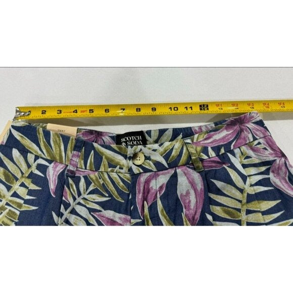 Scotch & Soda Mens Twill Loose Fit Indigo Floral Shorts Size 30 Navy Pink Green