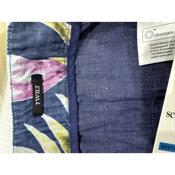Scotch & Soda Mens Twill Loose Fit Indigo Floral Shorts Size 30 Navy Pink Green
