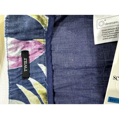 Scotch & Soda Mens Twill Loose Fit Indigo Floral Shorts Size 30 Navy Pink Green