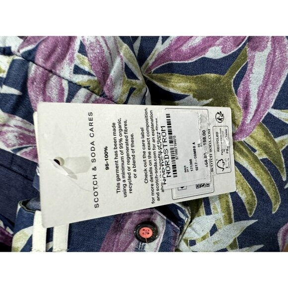 Scotch & Soda Mens Twill Loose Fit Indigo Floral Shorts Size 30 Navy Pink Green