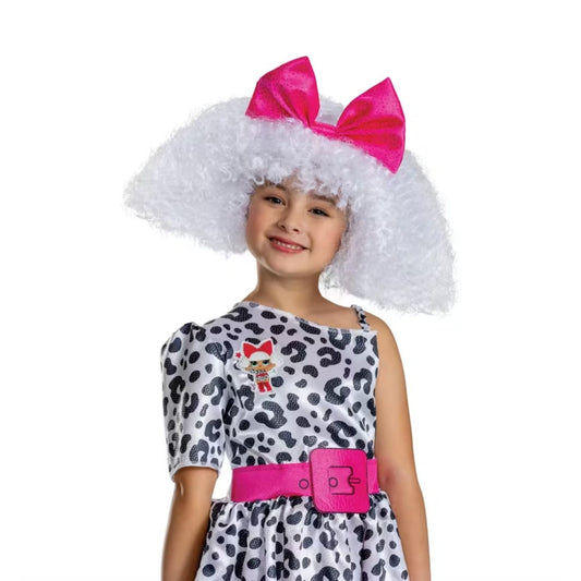 LOL Surprise Diva Adjustable Wig With White Curls & Pink Bow For Girls Ages 4+ Costume Accessory By Disguise