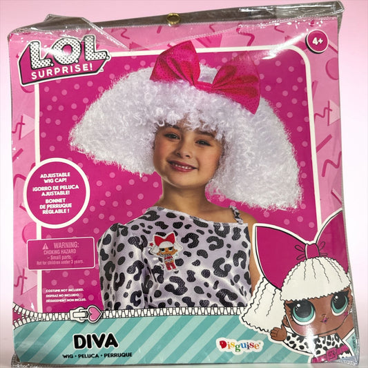 LOL Surprise Diva Adjustable Wig With White Curls & Pink Bow For Girls Ages 4+ Costume Accessory By Disguise
