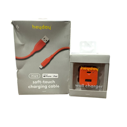 Heyday 6 Ft Lightning To USB-A Soft-Touch Charging Cable & Wall Charger Set
