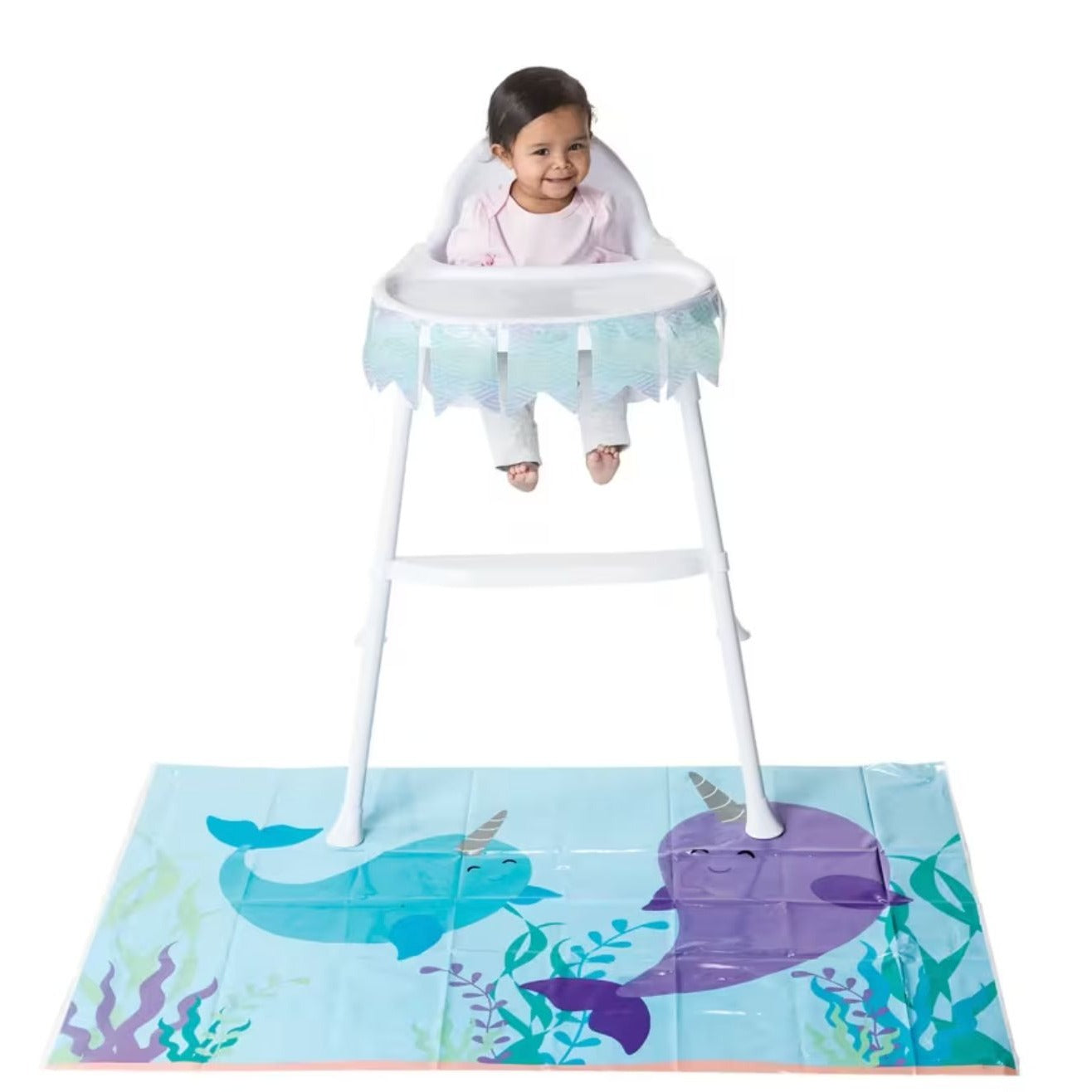Narwhal Party High Chair Decoration Kit Includes Mat & Banner For First Birthday