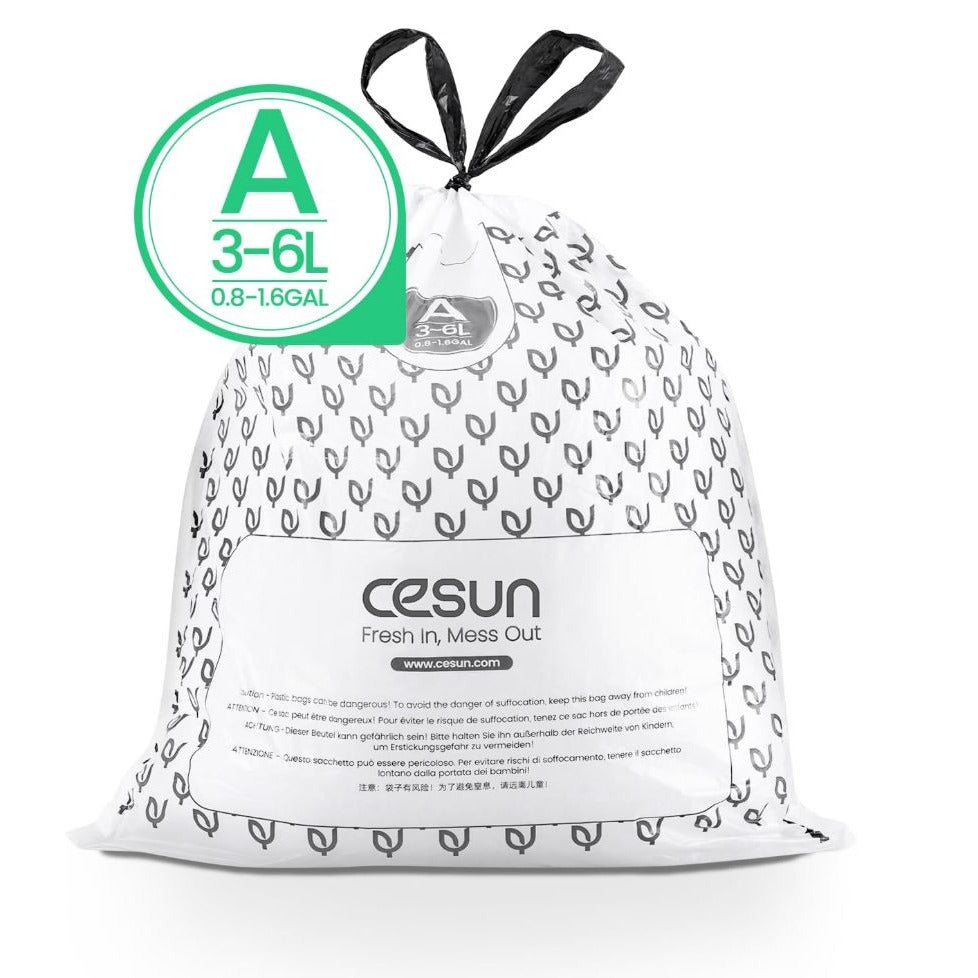 Cesun 1.6 Gallon Trash Bags With Drawstring Closure Leak-Proof Durable And Reliable Includes 90 Bags In 3 Rolls