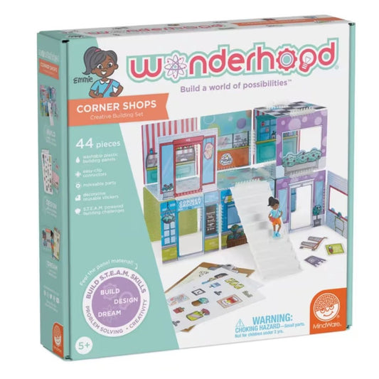 Wonderhood Corner Shops Creative Building Set 44 Pieces STEAM Skills Washable Panels Stickers Ages 5+