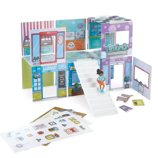Wonderhood Corner Shops Creative Building Set 44 Pieces STEAM Skills Washable Panels Stickers Ages 5+