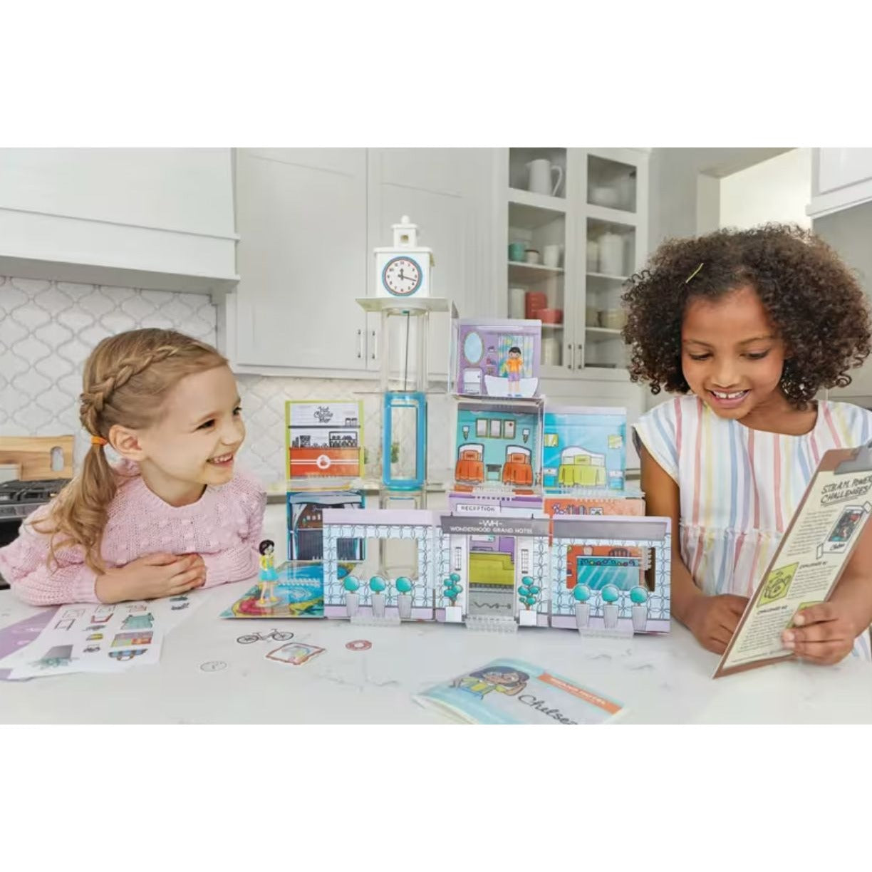Wonderhood Corner Shops Creative Building Set 44 Pieces STEAM Skills Washable Panels Stickers Ages 5+