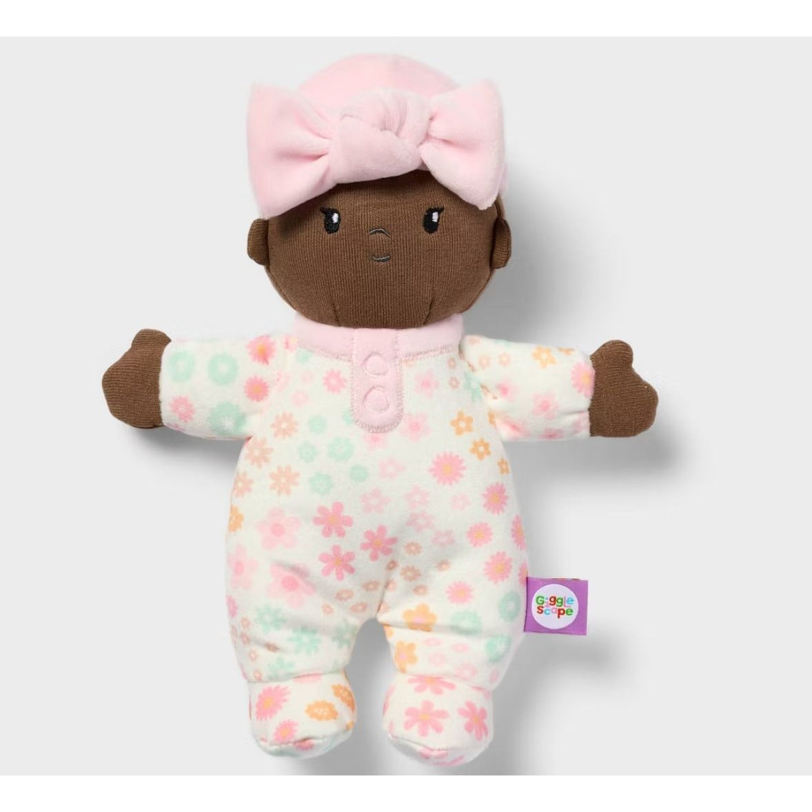 Giggle Scape Soft Baby Doll With Floral Pajamas & Pink Bow 8" Plush Toy