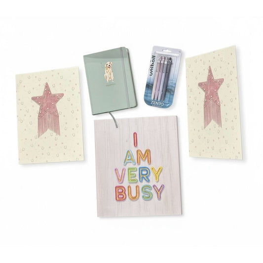 Stationery Set With Binder, 2 Folders with Pockets, Journal & Uni-Ball Pens