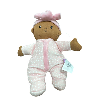 Giggle Scape Soft Baby Doll With Pink Polka Dot Pajamas & Bow Headband Plush Toy 9" New