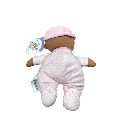 Giggle Scape Soft Baby Doll With Pink Polka Dot Pajamas & Bow Headband Plush Toy 9" New