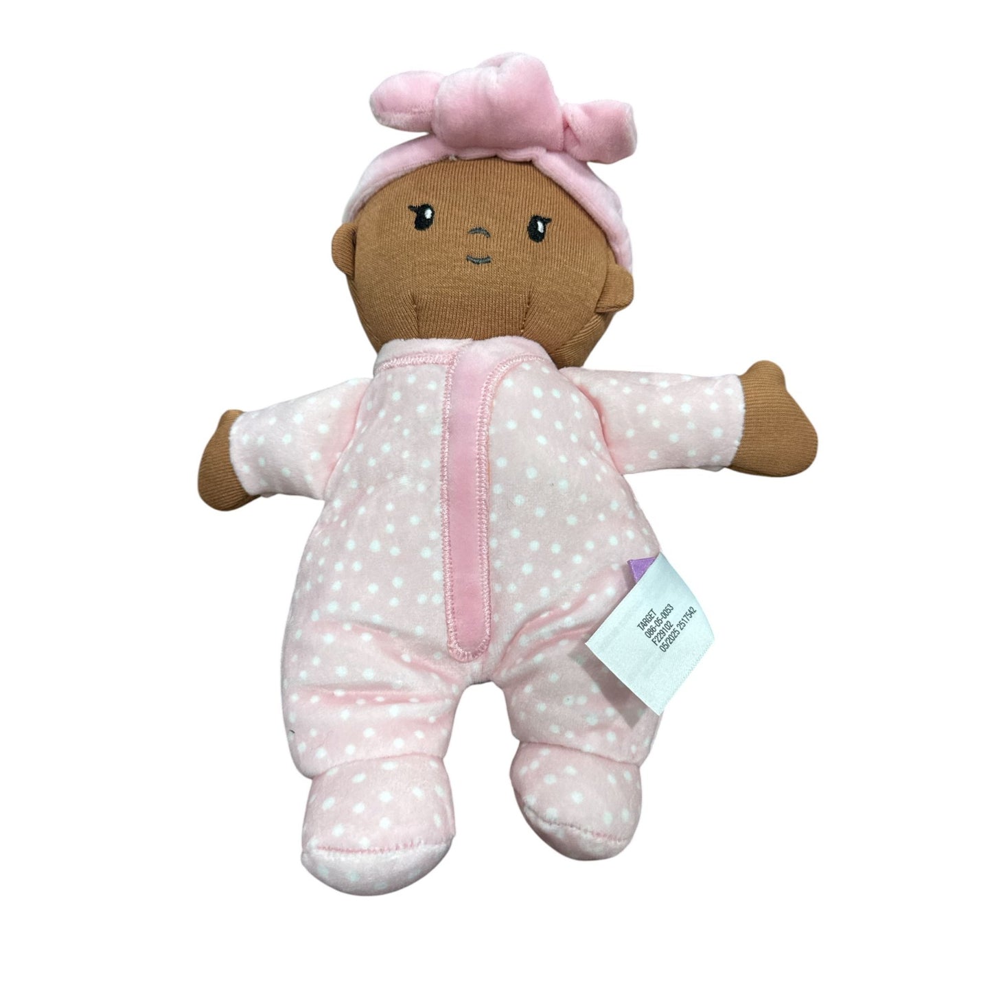 Giggle Scape Soft Baby Doll With Pink Polka Dot Pajamas & Bow Headband Plush Toy 9" New