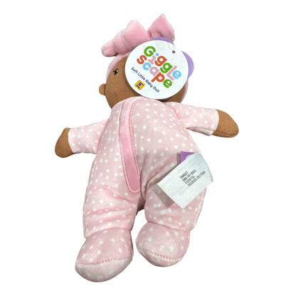 Giggle Scape Soft Baby Doll With Pink Polka Dot Pajamas & Bow Headband Plush Toy 9" New