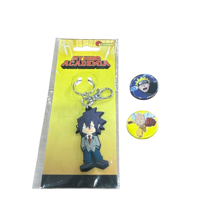My Hero Academia Keychain & 2 Anime Pins Featuring Naruto & One Punch Man