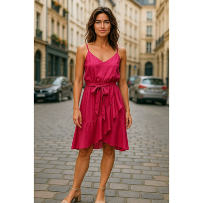 Tahari Arthur S. Levine Pink Sleeveless Ruffle Wrap Dress With Tie Waist Size S
