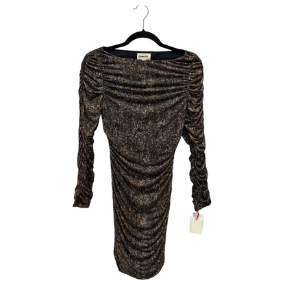 Open Edit Ruched Long-Sleeve Metallic Sheath Dress S Black/Bronze