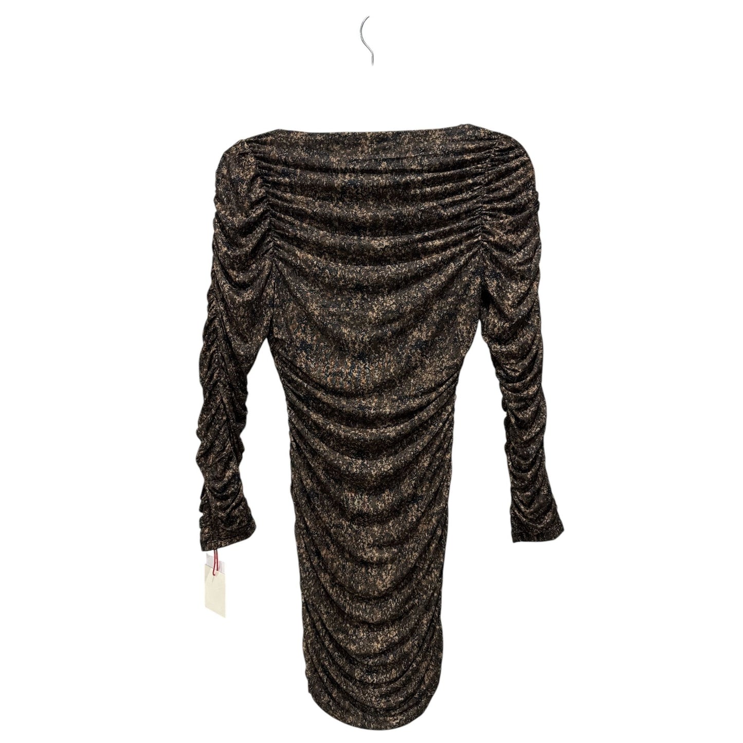 Open Edit Ruched Long-Sleeve Metallic Sheath Dress S Black/Bronze