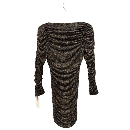 Open Edit Ruched Long-Sleeve Metallic Sheath Dress S Black/Bronze