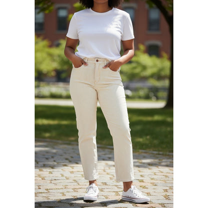 Old Navy Women's Extra High-Rise Sky-Hi Straight Jeans Size 16 Tall Beige & White Striped