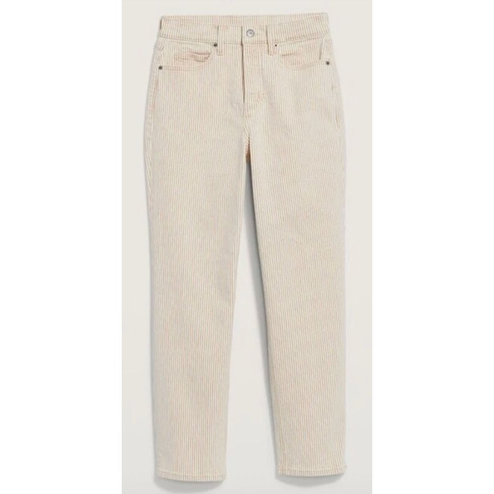 Old Navy Women's Extra High-Rise Sky-Hi Straight Jeans Size 16 Tall Beige & White Striped
