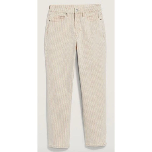 Old Navy Women's Extra High-Rise Sky-Hi Straight Jeans Size 16 Tall Beige & White Striped