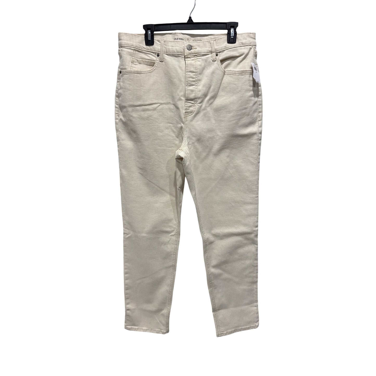 Old Navy Women's Extra High-Rise Sky-Hi Straight Jeans Size 16 Tall Beige & White Striped