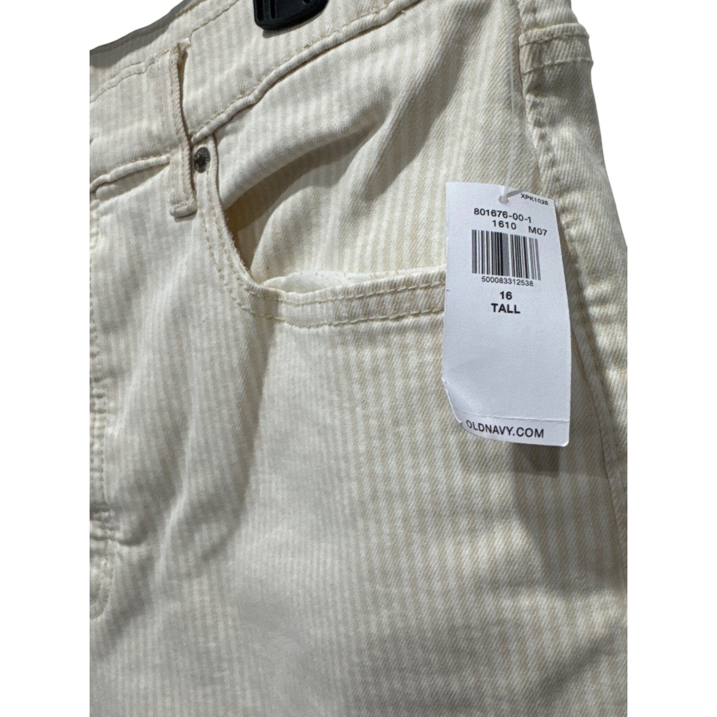 Old Navy Women's Extra High-Rise Sky-Hi Straight Jeans Size 16 Tall Beige & White Striped
