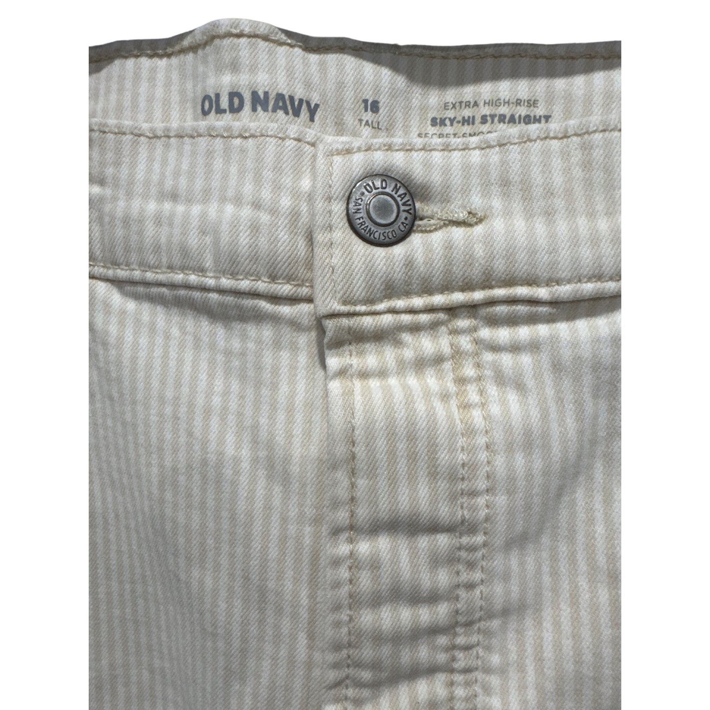 Old Navy Women's Extra High-Rise Sky-Hi Straight Jeans Size 16 Tall Beige & White Striped