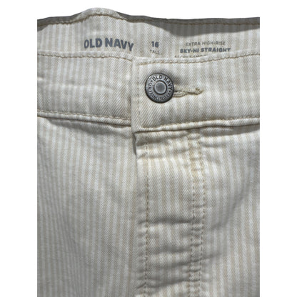 Old Navy Women's Extra High-Rise Sky-Hi Straight Jeans Size 16 Tall Beige & White Striped