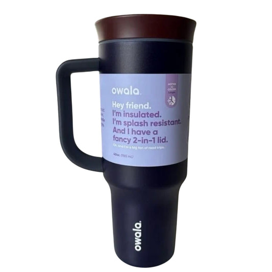 Owala 40oz Insulated Travel Tumbler With Handle & Straw 2-In-1 Lid Splash Resistant BPA-Free Purple & Brown