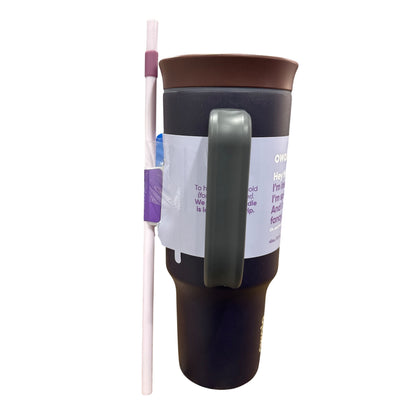 Owala 40oz Insulated Travel Tumbler With Handle & Straw 2-In-1 Lid Splash Resistant BPA-Free Purple & Brown