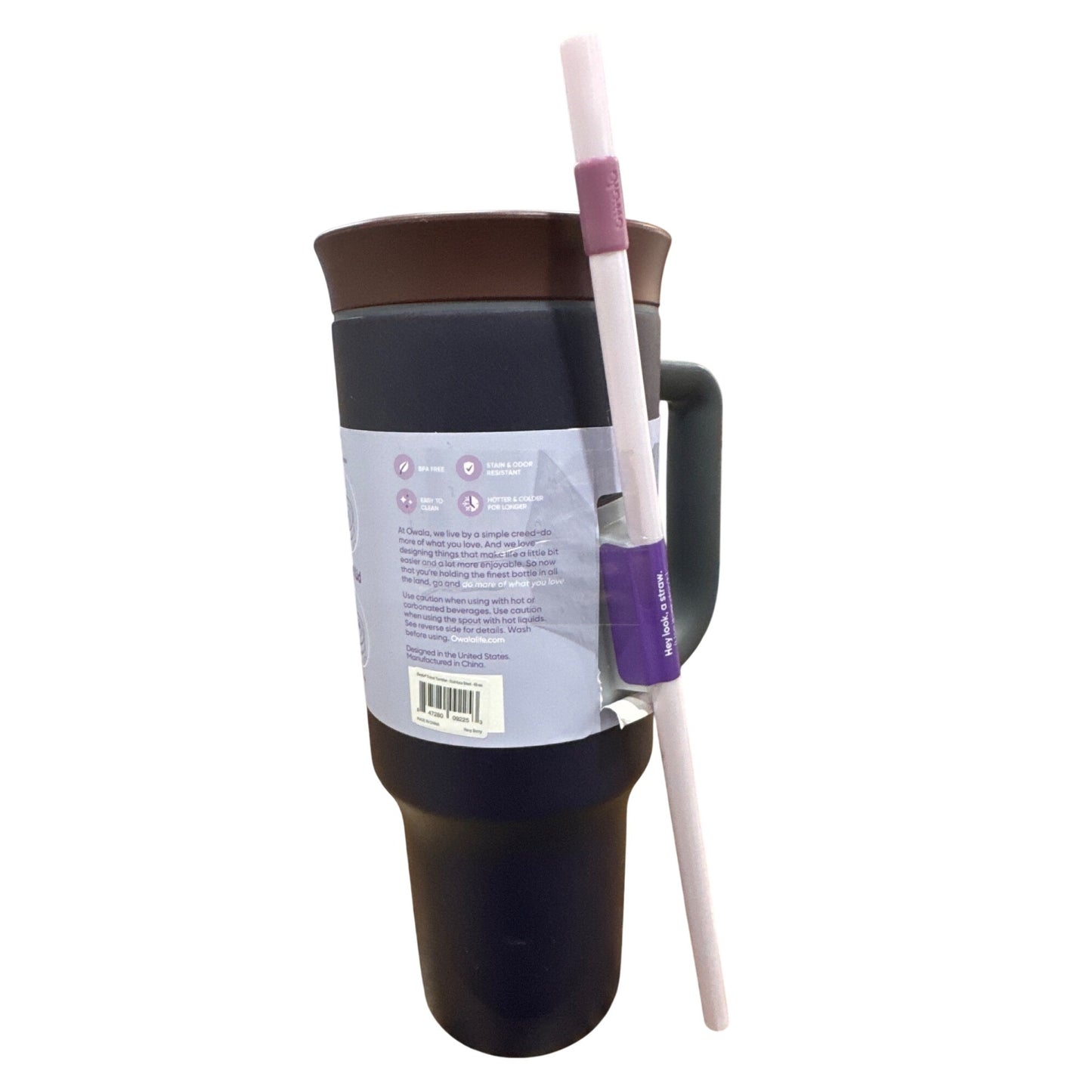 Owala 40oz Insulated Travel Tumbler With Handle & Straw 2-In-1 Lid Splash Resistant BPA-Free Purple & Brown