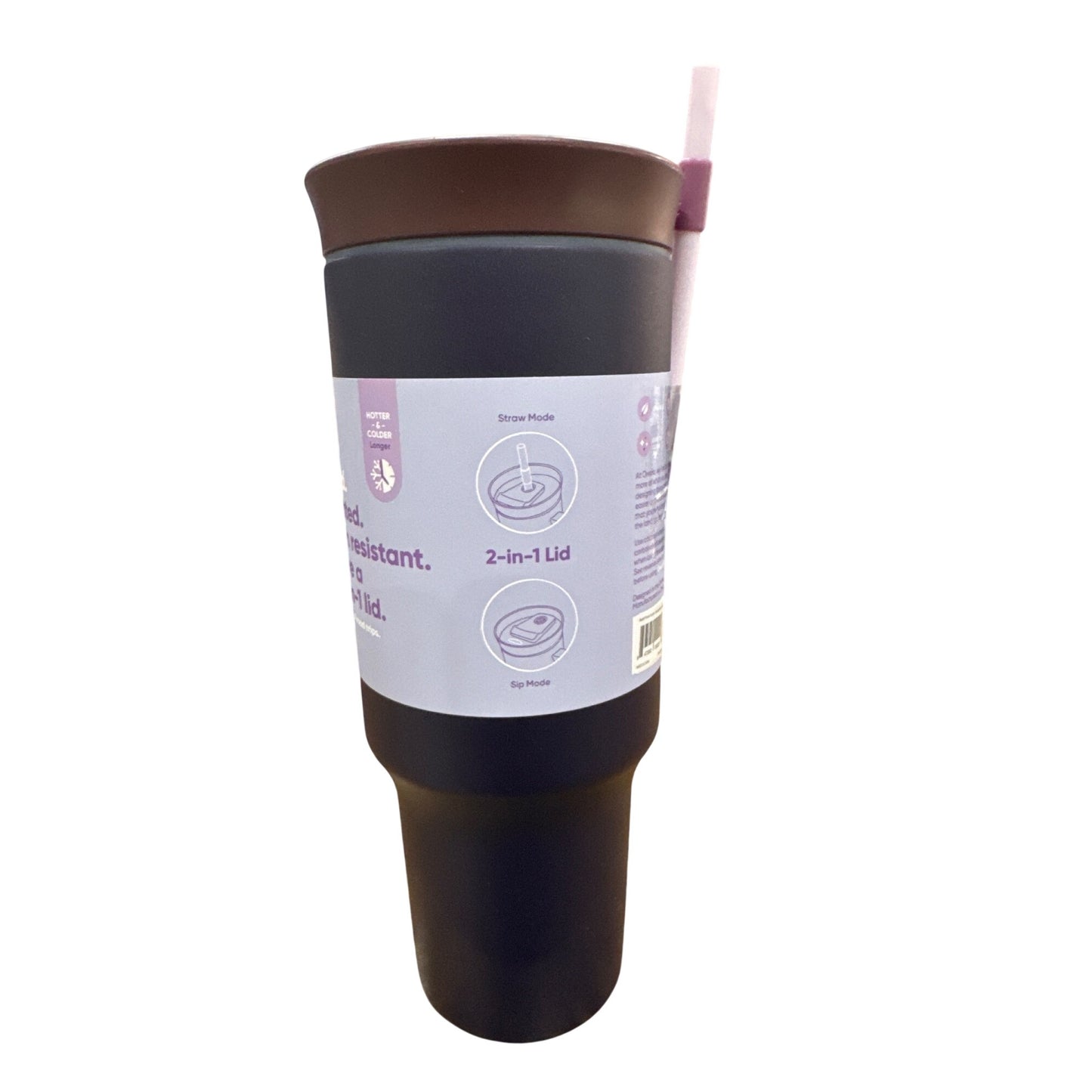 Owala 40oz Insulated Travel Tumbler With Handle & Straw 2-In-1 Lid Splash Resistant BPA-Free Purple & Brown