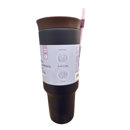 Owala 40oz Insulated Travel Tumbler With Handle & Straw 2-In-1 Lid Splash Resistant BPA-Free Purple & Brown