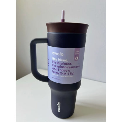 Owala 40oz Insulated Travel Tumbler With Handle & Straw 2-In-1 Lid Splash Resistant BPA-Free Purple & Brown