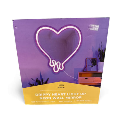 Drippy Heart Light Up Neon Wall Mirror USB-Powered LED Wall Hanging 12.7"x14"