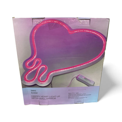 Drippy Heart Light Up Neon Wall Mirror USB-Powered LED Wall Hanging 12.7"x14"
