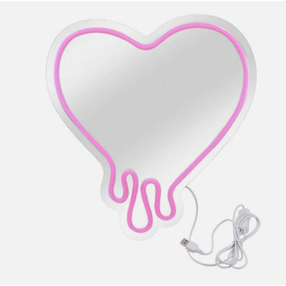 Drippy Heart Light Up Neon Wall Mirror USB-Powered LED Wall Hanging 12.7"x14"