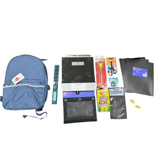 14 pcs. Back-To-School Supplies Set With Backpack, Folders, Markers, Pencil Case, Book Cover & More