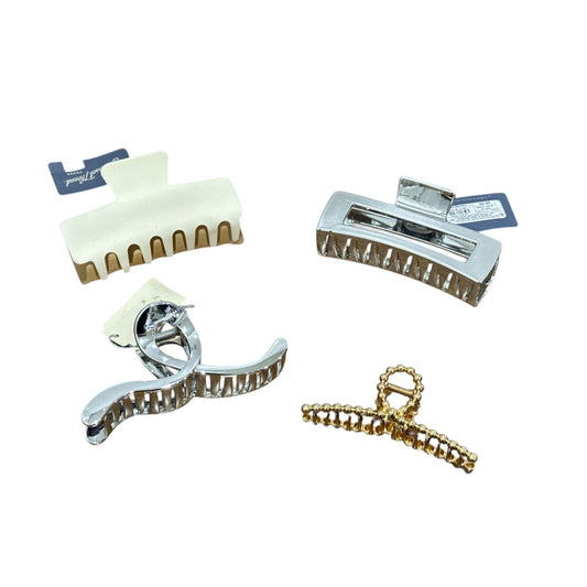 Set Of 4 Hair Claw Clips In Gold, Silver, & Beige